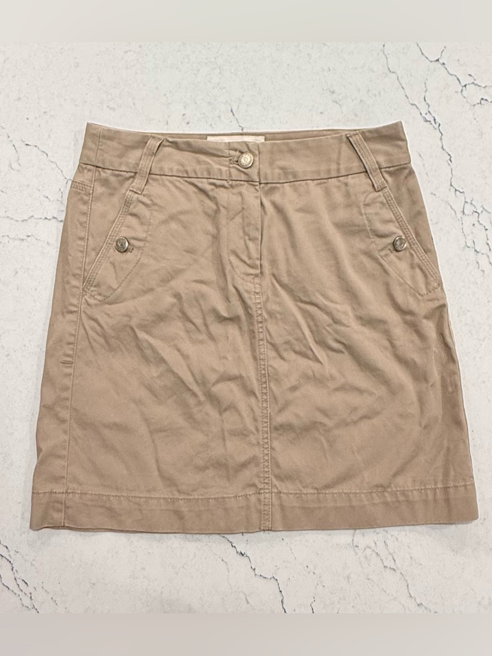 J.CREW Twill Chino Beige Solid Cargo Skirt Pockets Button Closure Size 8